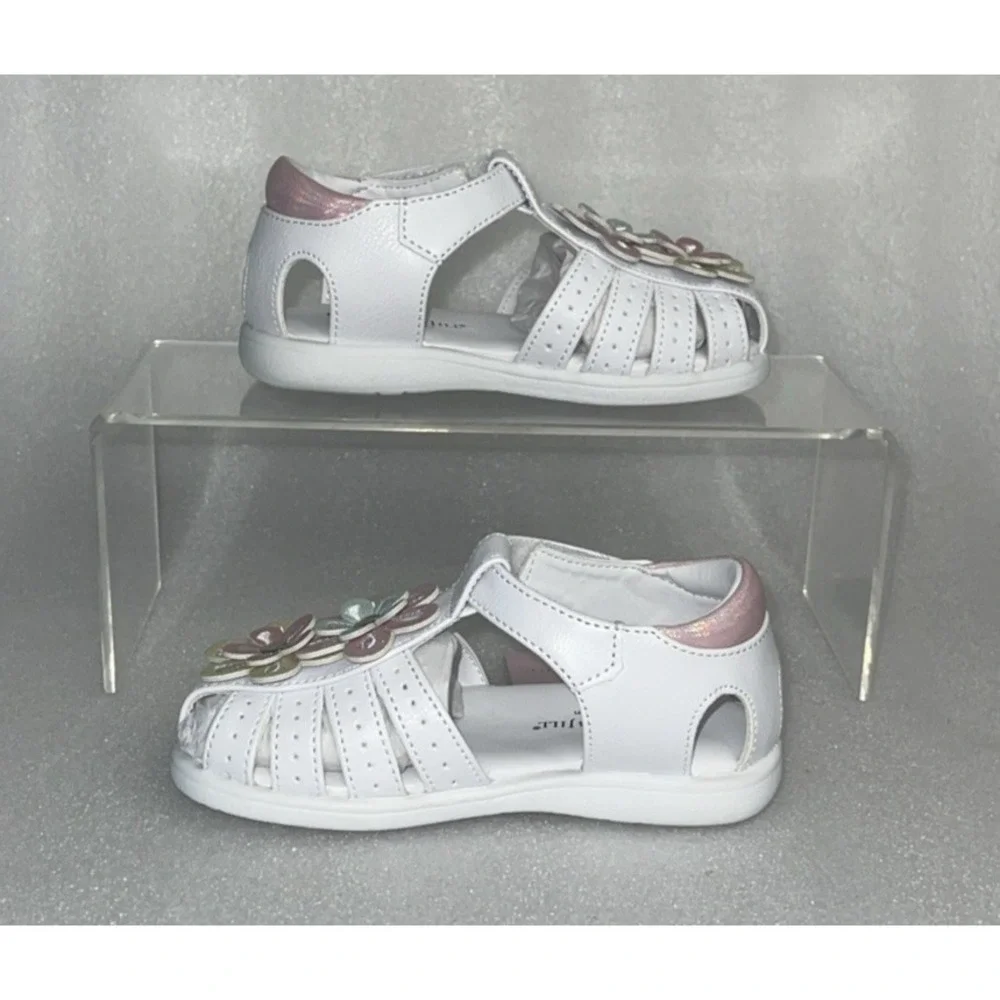 Christie & Jill Sandals Lil Mila White & Pink Flowers Little Girls‎ Size 7M New